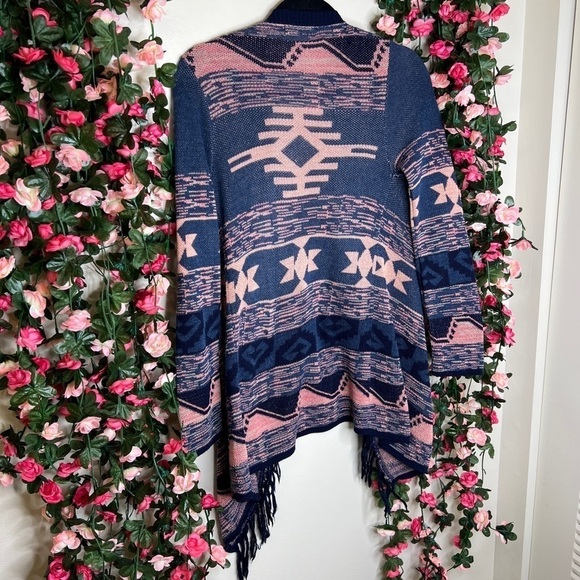 Altar’d State Blue Pink Aztec Open Front Cardigan Womens Small Boho Eccentric - Picture 4 of 8
